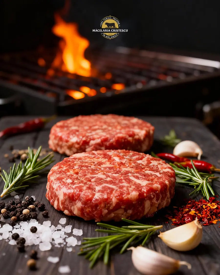 Burgeri de vită lângă grătarul aprins